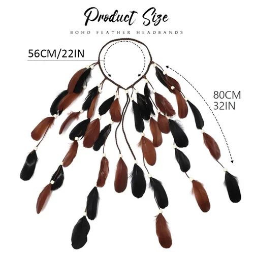 Miniatura 2 de CAKURE Diadema de plumas bohemias, diadema gitana, diadema hippie india, accesorios para el cabello para mujer