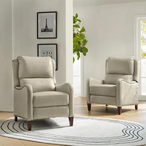 Miniatura 35 de HULALA HOME Silla Reclinable de Cuero Genuino, Sillón Reclinable Moderno de Empuje hacia Atrás con Asiento Grueso, Respaldo y Reposapiés, Decoración