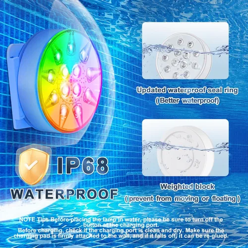 Miniatura 4 de Luces de piscina para piscina sobre el suelo, luces LED sumergibles recargables subacuáticas con control remoto, IP68 impermeable, luz de piscina