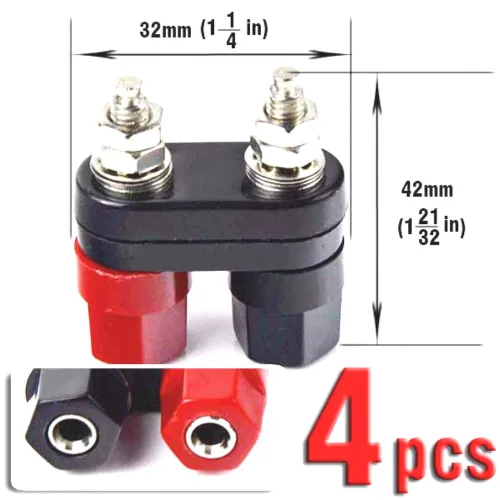 Terminal de poste de unión doble, conector de panel de conector banana rojo y negro para proyectos de potencia de amplificador de altavoz, paquete
