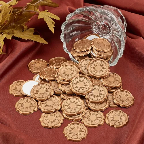 Miniatura 5 de CRASPIRE 60 calcomanías adhesivas para sellar cera solar, autoadhesivas, doradas, vintage, sellado, para bodas, tarjetas de invitación de fiesta
