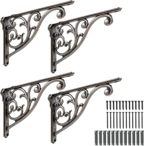 Miniatura 70 de Soportes de estante de 4 pulgadas, paquete de 4 soportes de pared de latón antiguo de alta resistencia, estantes decorativos de cocina victoriana