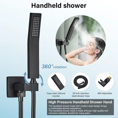Miniatura 4 de Juego de grifo de ducha con sistema de ducha de lluvia de 10 pulgadas y rociador de mano, accesorios de ducha de baño dorado cepillado con válvula