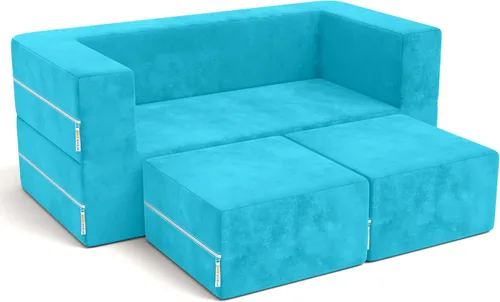 Miniatura 3 de Jaxx Zipline - Sofá biplaza modular y otomana para niños, tumbona plegable, color aguamarina