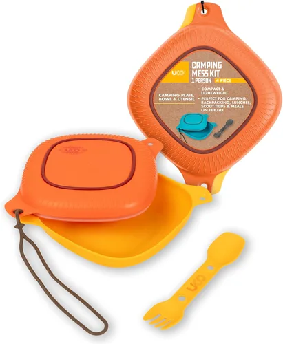 Miniatura 10 de UCO Kit de 4 piezas para acampar con cuenco, plato y juego de utensilios de tenedor 3 en 1 Azul