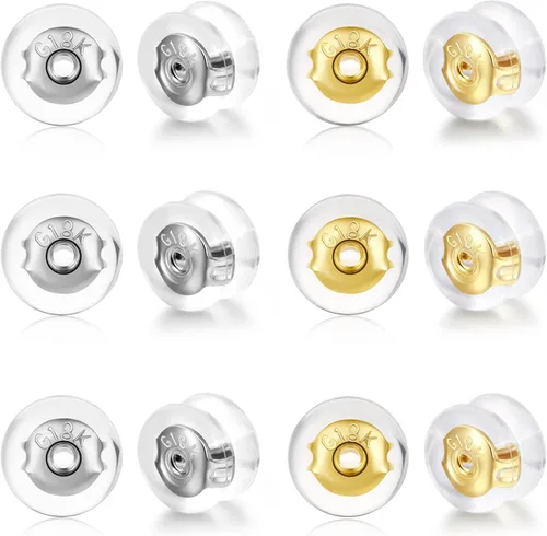 Moconar - Parte trasera de aretes de silicona de oro de 18 quilates para tachuelas/orejas caídas, aretes pesados, no irritan, hipoalergénicos,