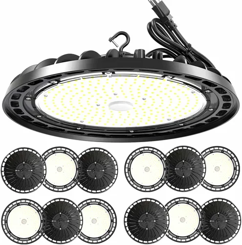 Miniatura 10 de Paquete de 4 luces LED de alta bahía de 150 W, 10 pulgadas, UFO comercial con enchufe para garaje, tienda, almacén, taller, 150 W, 5000 K, 21000 lm