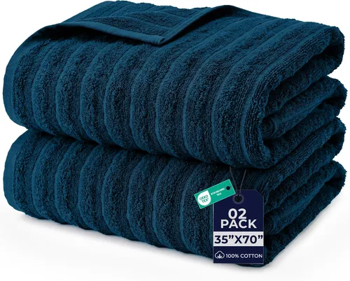 Miniatura 30 de DAN RIVER Paquete de 2 sábanas de baño de 35x70 pulgadas, sábanas de baño jumbo acanaladas para adultos, toallas grandes gruesas y absorbentes