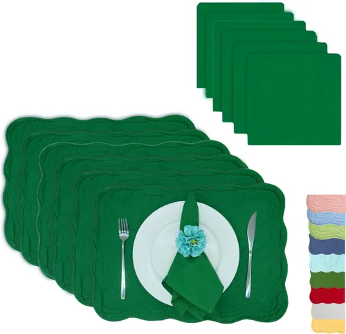Miniatura 11 de Juego de 4 manteles individuales acolchados de algodón con servilletas a juego, manteles de mesa y servilletas de tela 100% algodón, juego de 8
