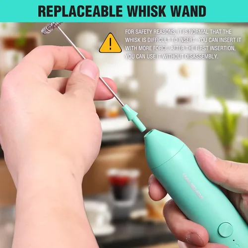 Miniatura 6 de HAUSHOF Potente varita espumadora de leche recargable con soporte, espumador eléctrico de mano, mezclador de bebidas con batidor de acero inoxidable