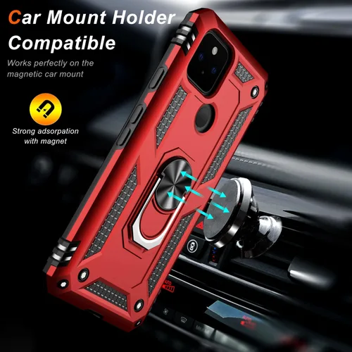 Miniatura 6 de LUMARKE Funda para Google Pixel 5 con protector de pantalla, pasa 16 pies, probada en caídas, grado militar, con soporte de anillo magnético, Rojo
