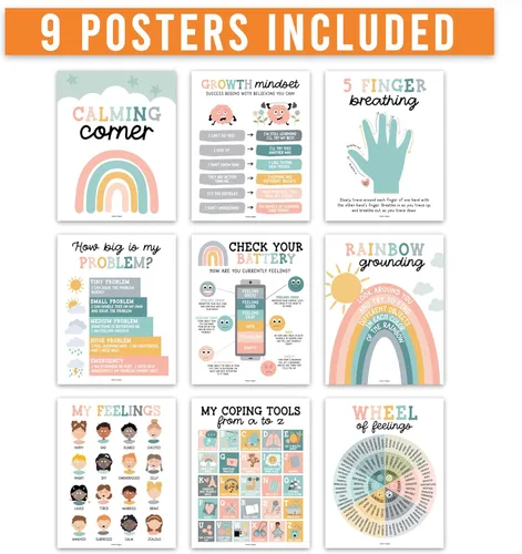 Miniatura 3 de Hadley Designs 9 carteles de esquina relajantes para el aula, suministros de esquina tranquila con tabla de emociones, póster de consejero escolar