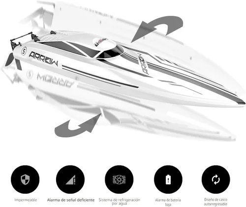 Miniatura 3 de Cheerwing 25" RC sin escobillas 30 MPH barco de alta velocidad grande de carreras con control remoto para adultos Blanquecino+negro