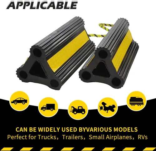 Miniatura 5 de Cuñas de rueda para remolque de RV, caravana, camión, coche, resistentes de uso sencillo, goma con cordón y cinta reflectante amarilla, accesorio