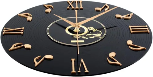 PRETYZOOM Vinyl Record Wall Clock Vintage Design Musical Notes Retro Home Decor for Living Room Office Classroom and Ideas