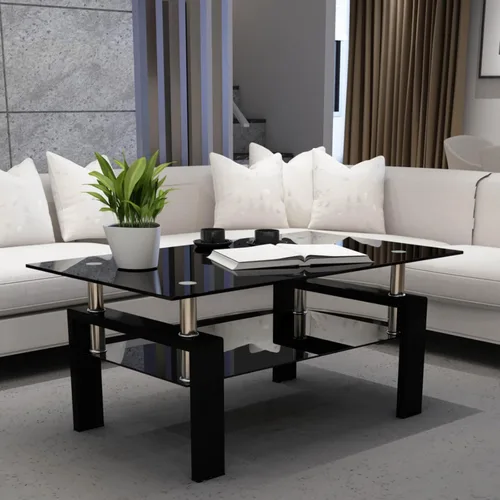 Miniatura 5 de Mesa de centro de vidrio templado para muebles de sala de estar (todo negro)