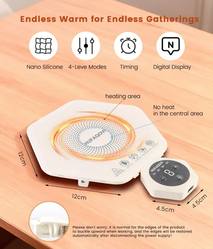 Miniatura 3 de Almohadilla térmica de alimentos – Bandeja eléctrica de silicona de calentamiento rápido, aumento de temperatura de nivel 4, protección de la mesa