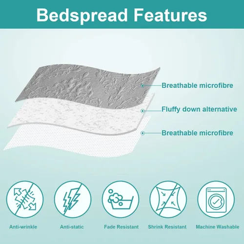 Miniatura 3 de Hansleep - Edredón gris tamaño Queen – Colcha ultrasónica con diseño damasco para todas las estaciones, juego de ropa de cama suave y ligero, 3