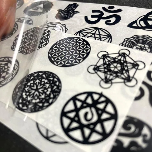Miniatura 3 de 35 unids/lote Flor de la Vida Metal Pegatina Geometría Orgone Pirámide Pegatina Autoadhesiva Calcomanías Negras Negro