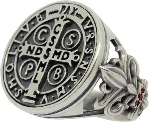 Miniatura 7 de Anillo de mujer de plata de ley 925 con medalla de San Benito, Fleur de Lis