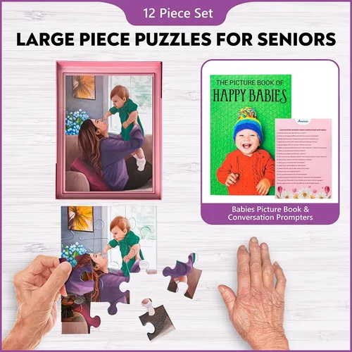 Miniatura 5 de Assistex Rompecabezas de piezas grandes para personas mayores con demencia con indicaciones de conversación, juego de memoria de piezas grandes