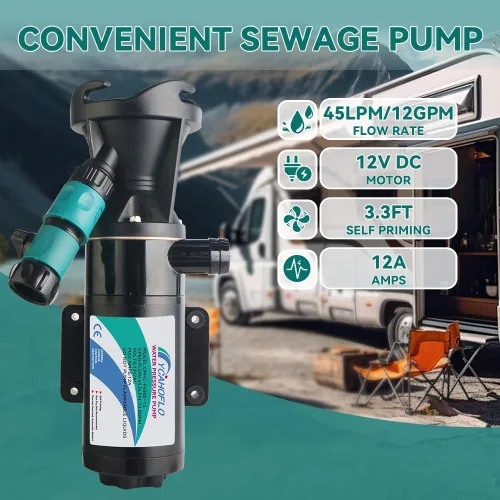 Miniatura 6 de Bomba de aguas residuales de RV, bomba de residuos portátil Smash, 12V, 12GPM, bajo ruido, adecuada para casas rodantes, yates, cocinas, baños