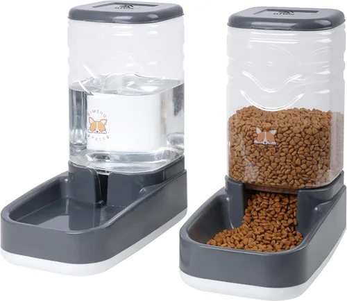 Elevon Comedero Automático para Gatos, Juego de Cuenco Dispensador de Comida y Agua por Gravedad para Perros Pequeños y Medianos, Comedero para Gris