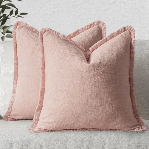 Miniatura 43 de MIULEE Juego de 2 fundas de almohada decorativas de lino neutro con flecos, fundas de cojín de estilo bohemio con borlas para sofá, cama, sala