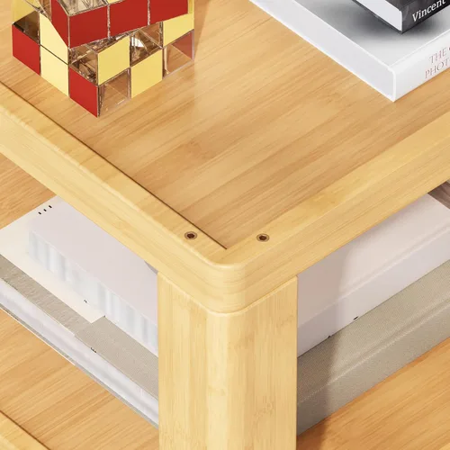 Miniatura 8 de ZIYOO Mesa auxiliar móvil de madera maciza de 3 niveles con ruedas, mesita de noche de madera, organizador de almacenamiento de diseño flotante