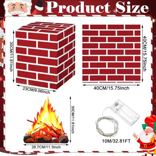 Miniatura 4 de Juego de 15 piezas de cartón navideño para chimenea, chimenea de cartón con fuego falso, bloques de tablero de tarjetas de llama falsa para Ladrillo