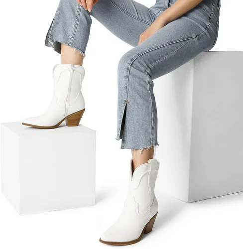 Miniatura 6 de DREAM PAIRS Botines vaqueros para mujer, botines occidentales, tacón bajo, punta puntiaguda, botas vaqueras