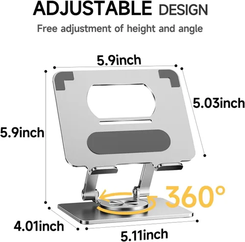 Miniatura 3 de Soporte para iPad, soporte para tableta con base giratoria gruesa de 360°, soporte de aluminio ajustable de doble varilla para todas las superficies