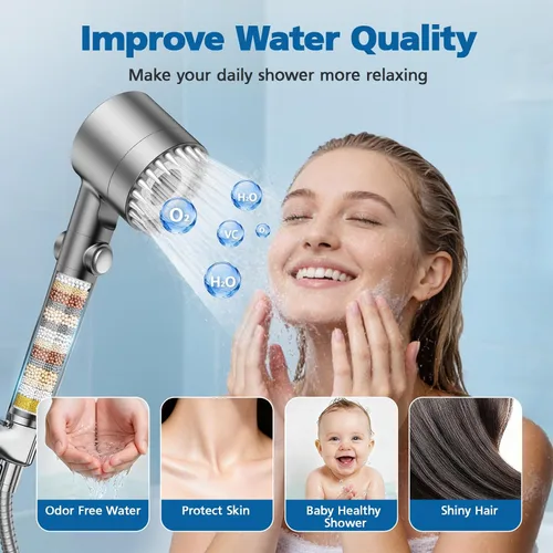 Miniatura 6 de Filtro de ducha compatible con cabezal de ducha de mano PWERAN, filtros de repuesto de 9 etapas para agua dura, filtrado de iones de alta eficiencia