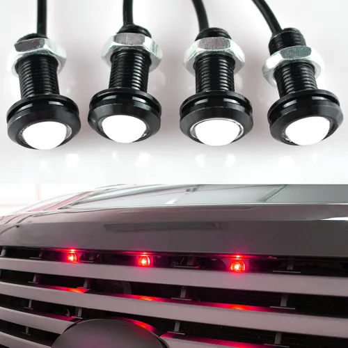 Miniatura 9 de 4 luces delanteras para parrilla delantera de automóvil, montaje de perno LED blanco, luces decorativas compatibles con automóviles, barcos, SUV