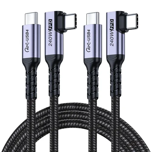 Miniatura 10 de Cable USB C corto de 100W 3.1 ángulo recto [1.5 pies, 2 paquetes], carga rápida de 5A, cables con chip E-Marker de datos de alta velocidad 10Gbps