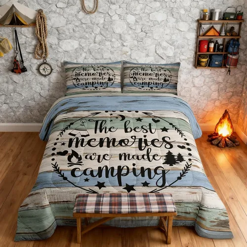 Miniatura 52 de Juego de Edredón para Acampar Feliz para Niños Tamaño Individual, Juego de Ropa de Cama Rústica de Aventura de Granja y Cabaña, Decoración