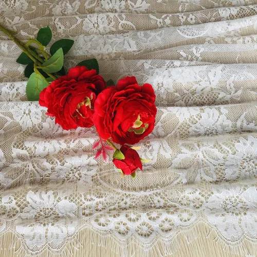 Miniatura 4 de 10 caminos de mesa de encaje blanco de 120 x 14 pulgadas, camino de mesa bohemio vintage con flores para banda de silla, camino de mesa rústico
