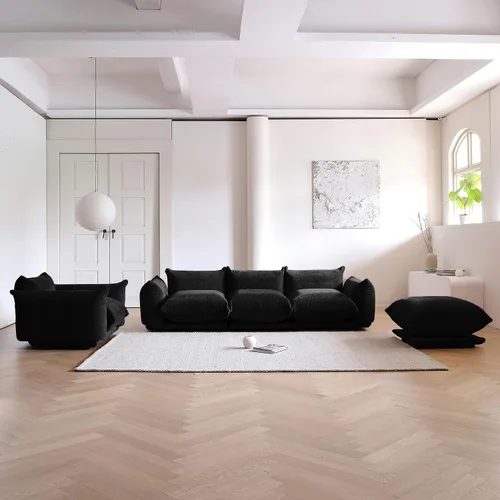 Miniatura 7 de JACH Otomana Cómoda de Estilo Moderno de Mediados de Siglo, Reposapiés de Sofá de Chenilla con Cojín Grueso, Muebles Taburete de 26" para Espacios