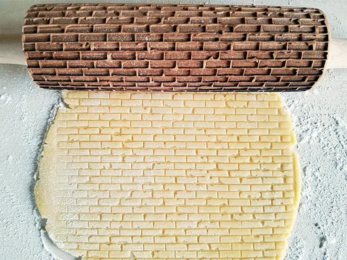 Miniatura 2 de Rodillo de Repostería con Relieve de LADRILLOS. Rodillo para Masa Grabado con Láser con Patrón de Pared para Galletas en Relieve o Cerámica por