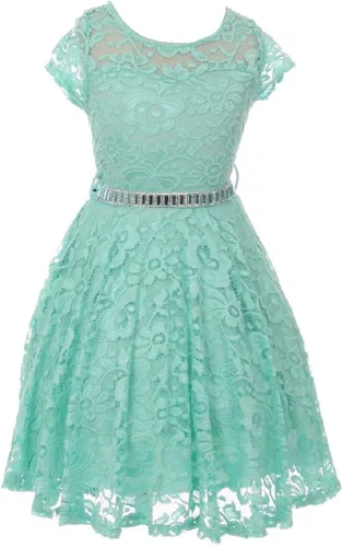Miniatura 22 de Little Girl - Vestido de niña con manga de encaje y cinturón de piedras