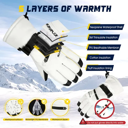 Miniatura 3 de MORXPLOR Guantes de nieve de esquí de invierno para hombres y mujeres, impermeables, resistentes al viento, para pantalla táctil, guantes