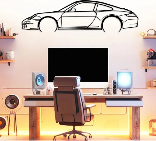 Miniatura 12 de DecoSoul Arte de Pared de Metal con Silueta de Coche 911, Coche Deportivo, Decoración de Línea de Silueta Automotriz, Cueva de Hombre, Regalo