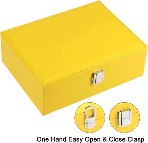 Miniatura 5 de Voova Joyero organizador para mujeres y niñas, 2 capas grandes para hombres, estuche de almacenamiento de joyas de piel sintética con bandeja