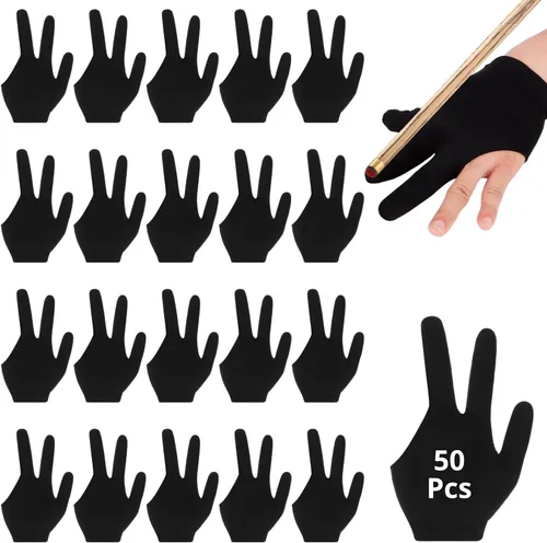 Miniatura 6 de OMISTAR 50 guantes de billar, guantes de piscina con 3 dedos, guantes para mano izquierda y derecha, guantes transpirables negros para hombres