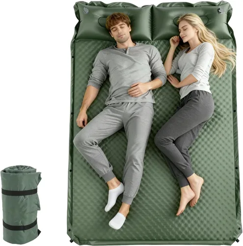 Miniatura 7 de Colchoneta de dormir doble para acampar con almohada, colchón de espuma viscoelástica de 2 pulgadas para 2 personas, almohadilla de campamento