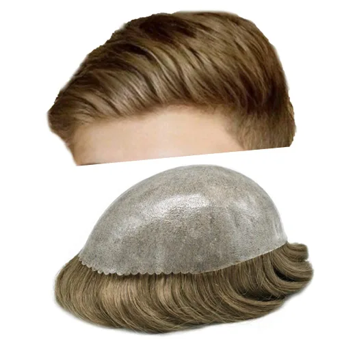 Miniatura 21 de Sistema de cabello humano tipo tupé para hombre, tupé gris, piezas de cabello completo de poliéster para hombres, tupé de inyección de poliuretano