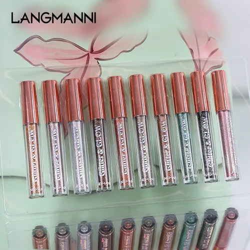 Miniatura 5 de LANGMANNI 10 sombras de ojos con purpurina líquida, juego de maquillaje metálico brillante a prueba de sudor, polvo de mezcla altamente pigmentado