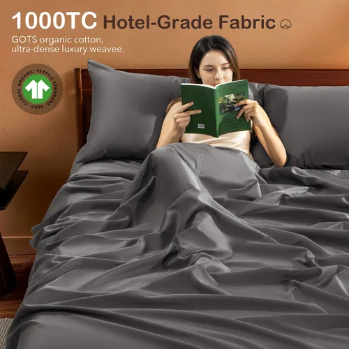 Miniatura 2 de SONORO KATE 100% Organic Cotton Sheets Set - 1000 High Thread Count, GOTS Certified Long Staple Cotton Bed Sheets, Soft, Breathable 5-Star Hotel