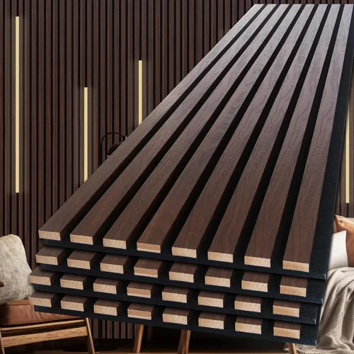 Miniatura 10 de NeatiEase Paneles de madera para pared, 4 piezas de 96 x 12.6 pulgadas, paneles de pared de listones de madera insonorizados para decoración