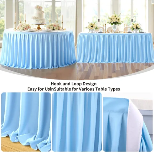 Miniatura 3 de Faldas de mesa color azul bebé para mesas rectangulares de 6 pies, falda de mesa para escritorio de profesores